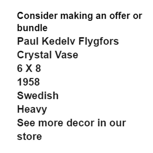 Paul Kedelv Flygfors Crystal Vase Swedish Vintage Art Glass Collector Signed - Picture 2 of 14